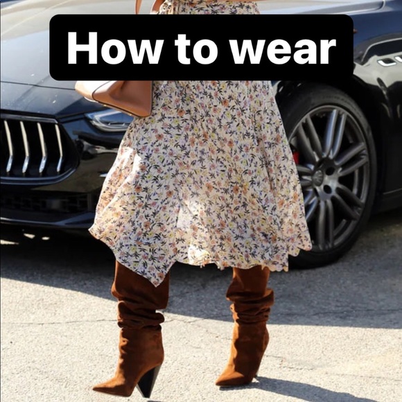 Women’s Cone Heel Knee High Slouchy Boot with Pointed Toe in Camel Faux Suede - Picture 13 of 14